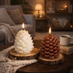 Bougie parfumée en forme de pomme de pin pour un coin cocooning