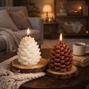 Bougie parfumée en forme de pomme de pin pour un coin cocooning