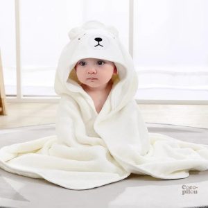 Cape de bain blanche pour enfant en pilou pilou doux