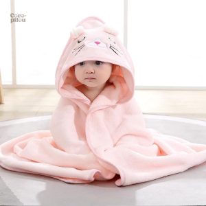 Cape de bain rose pour enfant en pilou pilou doux