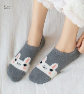 Chaussette Pilou Pilou femme, motif lapin gris