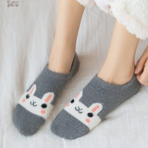 Chaussette Pilou Pilou femme, motif lapin gris