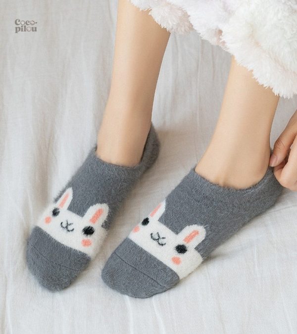 Chaussette Pilou Pilou femme, motif lapin gris