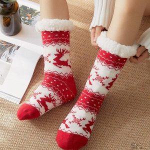 Chaussettes antidérapantes Noël pour femme, style Pilou Pilou