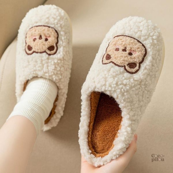 Chausson en peluche pour adultes, style Pilou Pilou