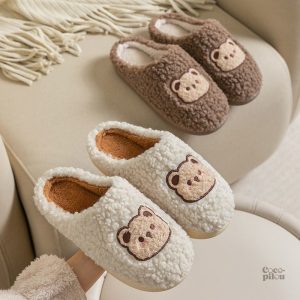 Chausson chaud en peluche, modèle femme tendance