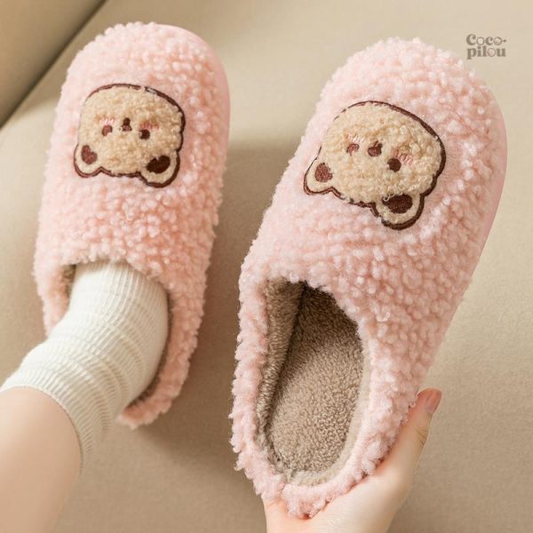 Chaussons femme en peluche doux et confortables pour l'hiver