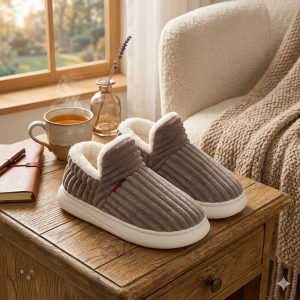 Chaussons montants femme confortables en pilou pilou