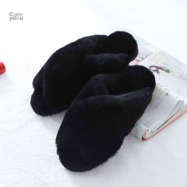 Chaussons femme en fourrure, style décontracté
