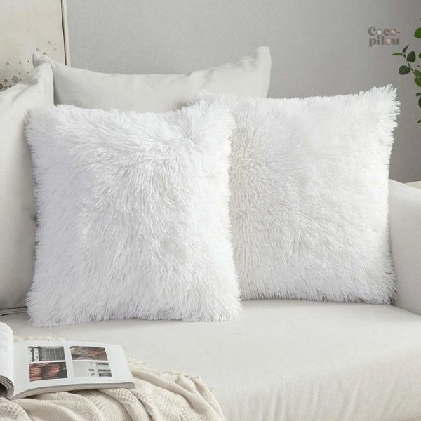 Housse de coussin bouclette blanche Pilou Pilou