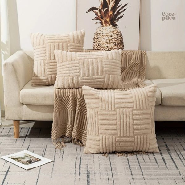Housse de coussin Pilou Pilou avec motif plaid doux