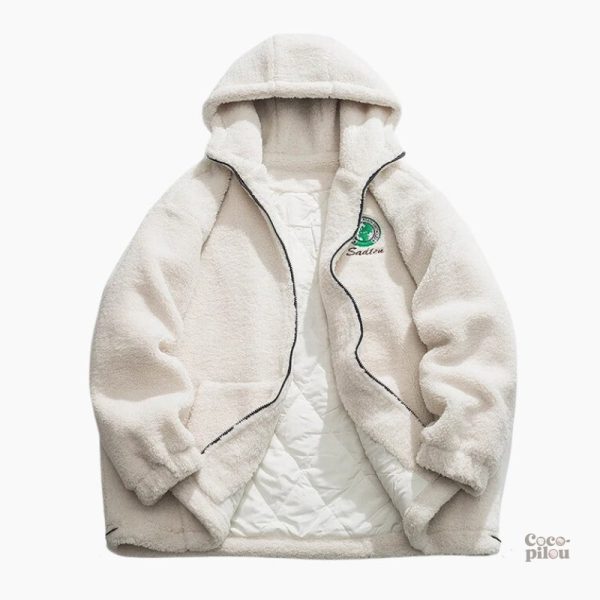 Manteau moumoute blanc, parfait pour l'hiver et les sorties