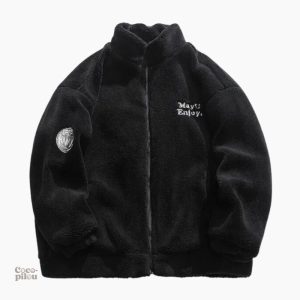 Manteau peluche noir pour femme, style pilou pilou