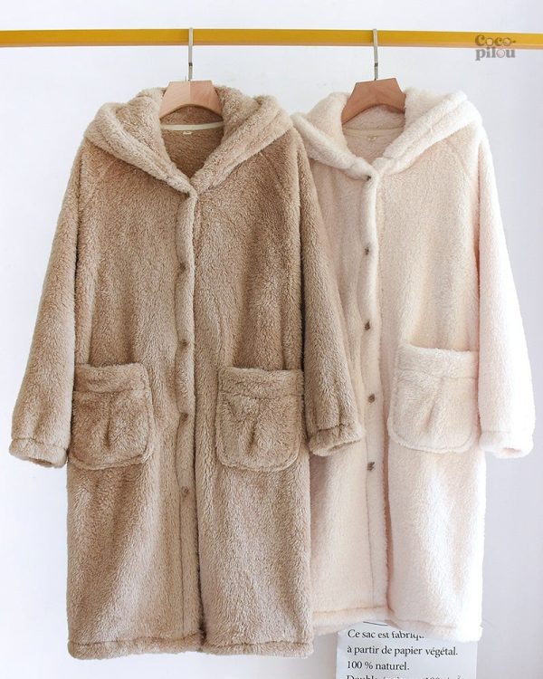 Peignoir femme en pilou pilou, idéal pour les soirées cocooning