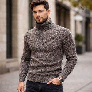 Pull col roulé chaud pour homme en pilou pilou