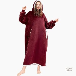 Pull plaid long rouge bordeaux confortable pour un style chaleureux