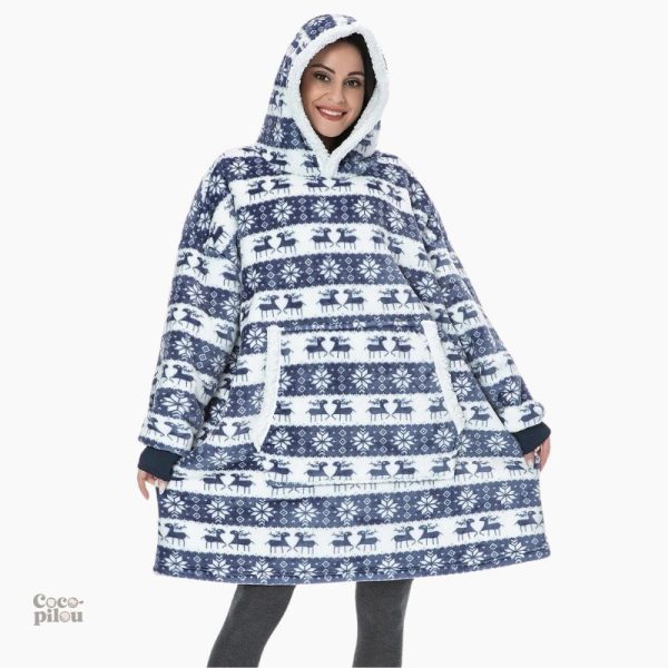 Pull plaid Noël bleu Pilou Pilou en tissu doux et confortable