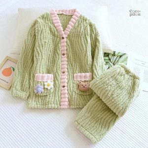 Pyjama molleton doux pour femme, style Pilou Pilou