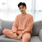 Pyjama polaire orange pastel pour homme