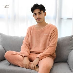 Pyjama polaire orange pastel pour homme
