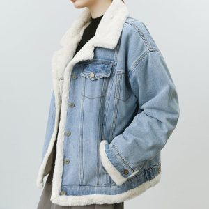 Veste jean avec col en fourrure douce