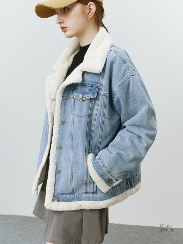 Veste jean avec col en fourrure douce