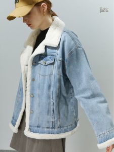 Veste denim à col mouton pour homme