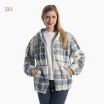 Veste Pilou Pilou gris bleu à carreaux pour femme