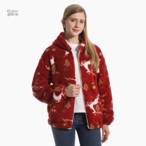 Veste Pilou Pilou rouge bordeaux pour femme style Noël